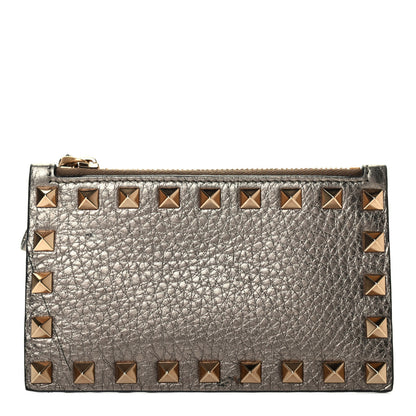 Valentino Garavani Pebbled Calfskin Rockstud Coin Case Card Holder Sasso 1 of 8