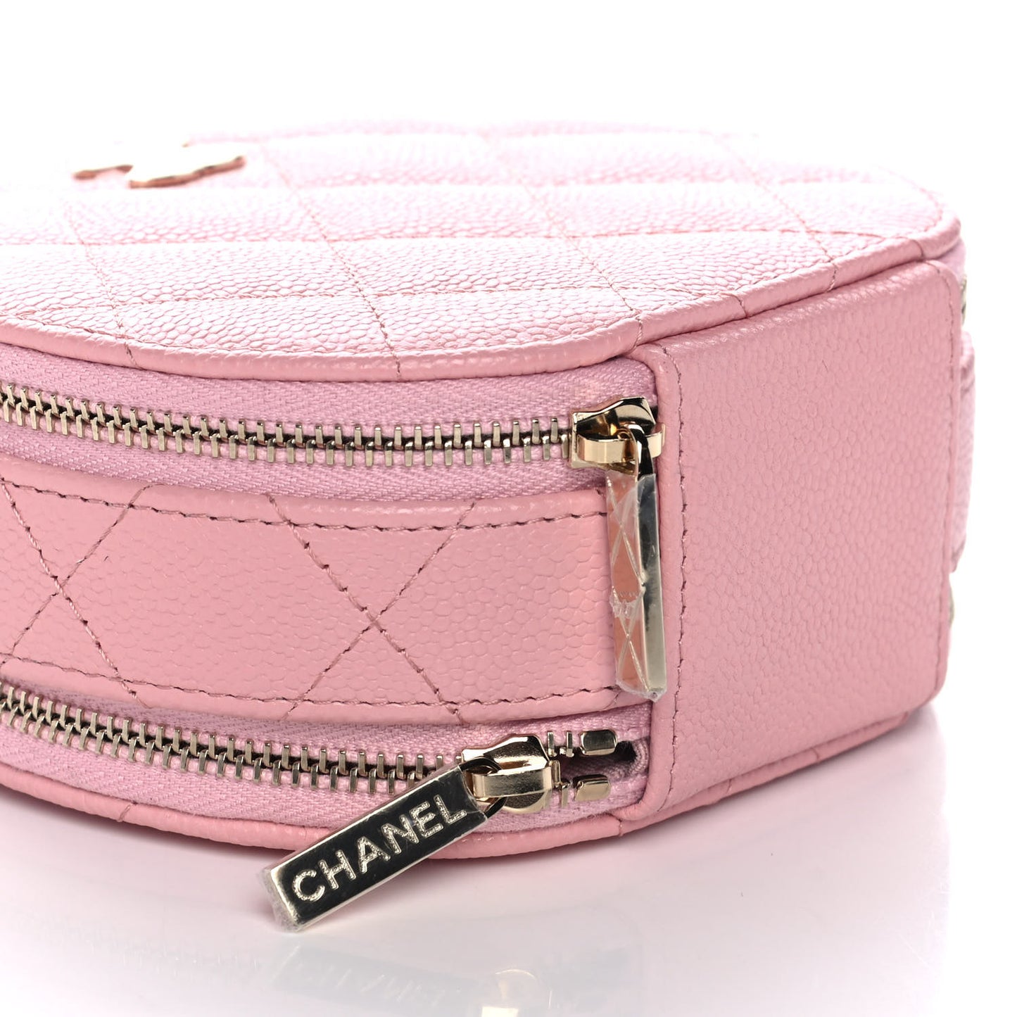 Caviar Quilted Round Handle With Care Vanity With Chain Pink