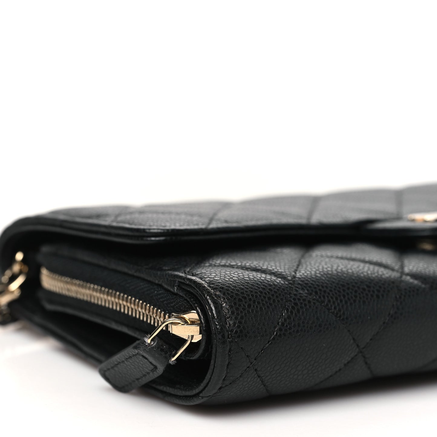 Caviar Quilted Phone Holder Wallet on Removable Chain Black