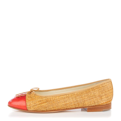 Chanel Tweed Ribbon Crackled Patent CC Cap Toe Ballerina Flats 38.5 Dark Ochre 1 of 9