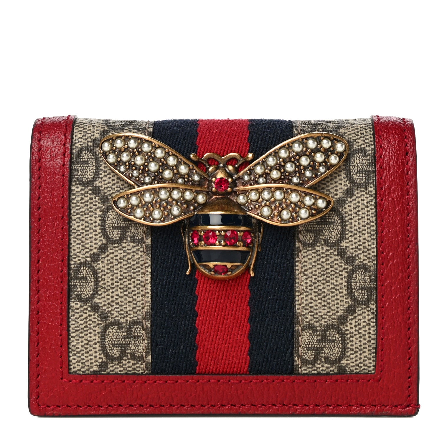 Gucci GG Supreme Monogram Queen Margaret Card Case Red 1 of 11