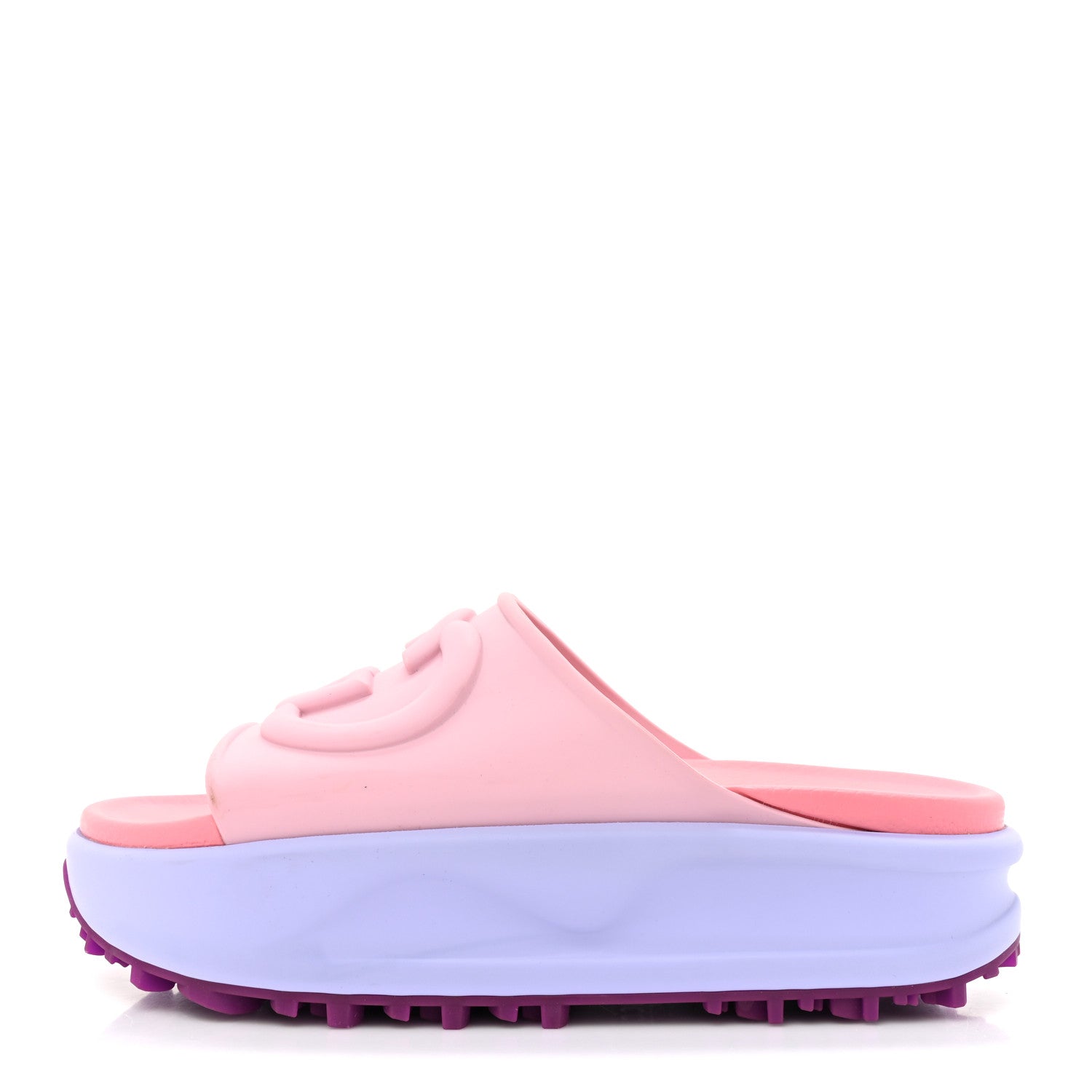 Gucci Soft Rubber Womens Interlocking G Platform 42mm Slide Sandals  38 Sugar Pink 1 of 13