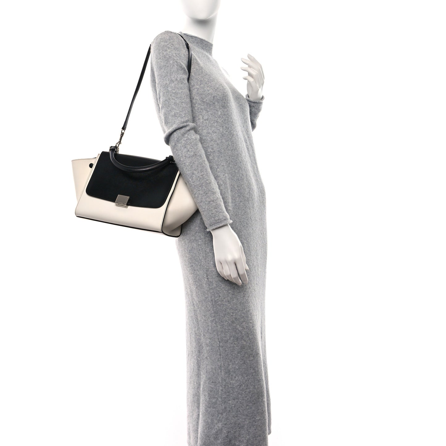 Calfskin Lizard Embossed Small Trapeze Off-White Black