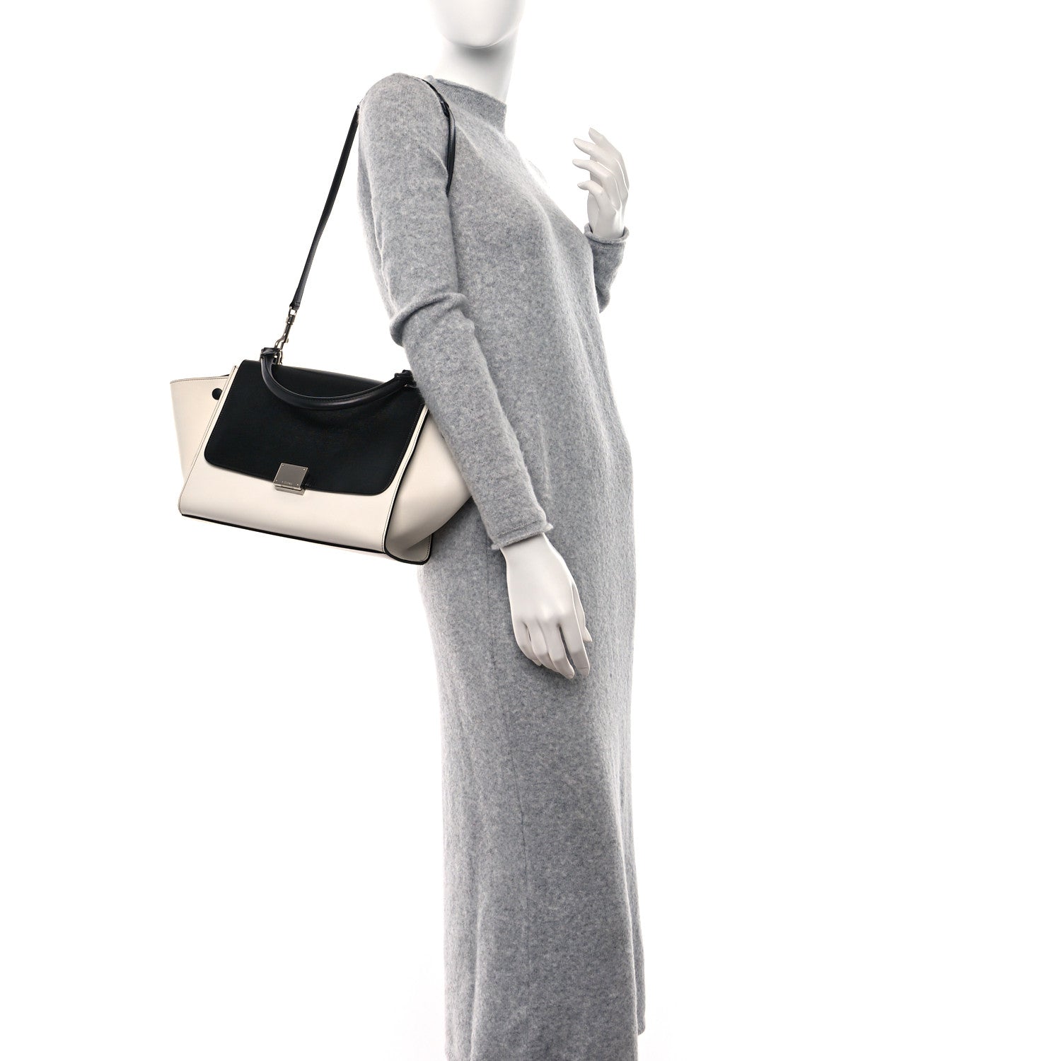 Celine Calfskin Lizard Embossed Small Trapeze Off-White Black 2 of 11