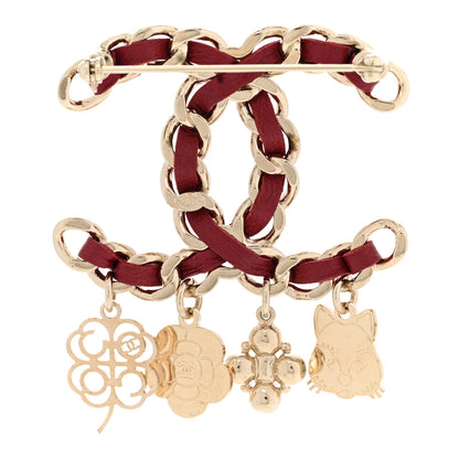 Chanel Lambskin Crystal Chain CC Charms Brooch Burgundy Gold 3 of 5