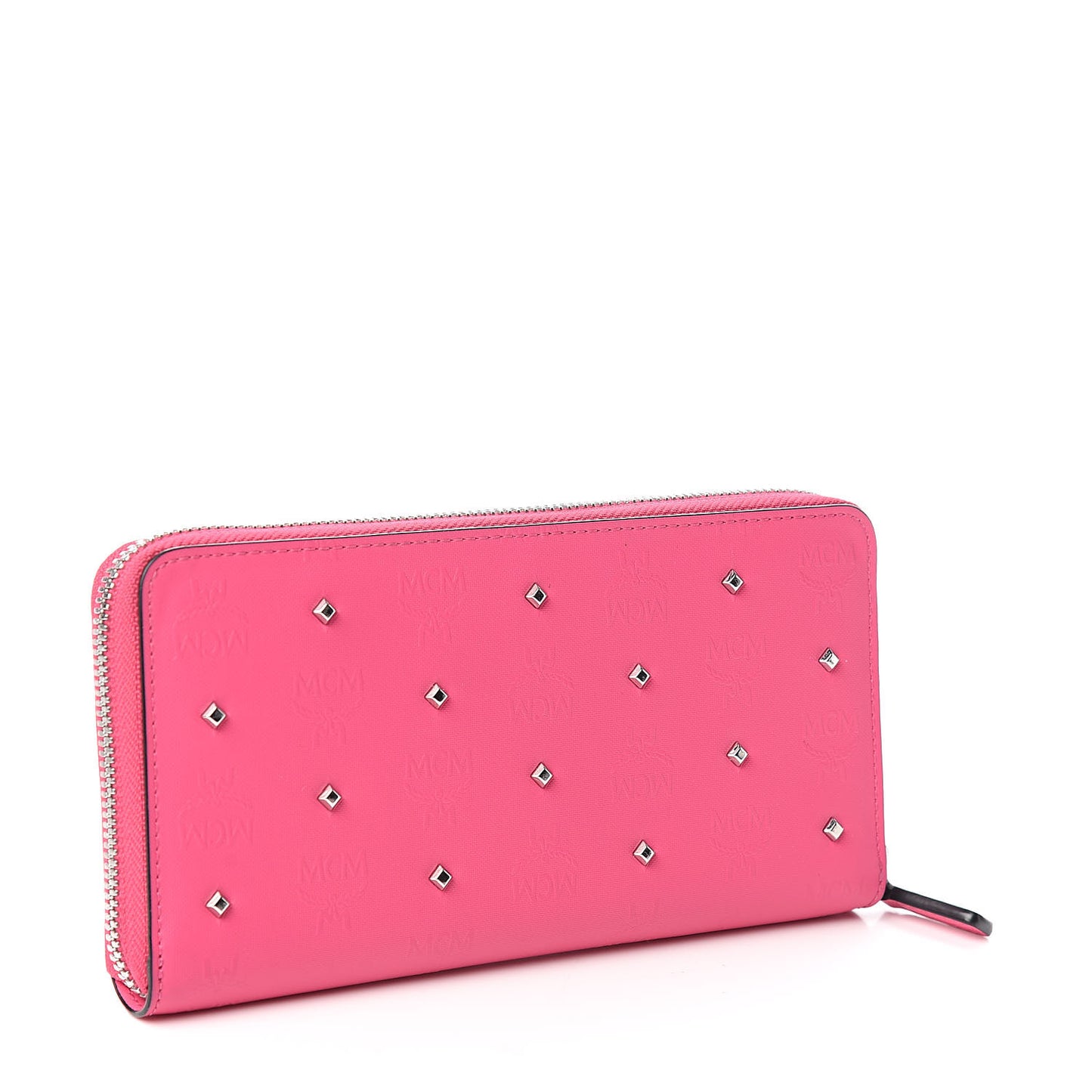 Coated Canvas Monogram Studded Zip Around Wallet Pink
