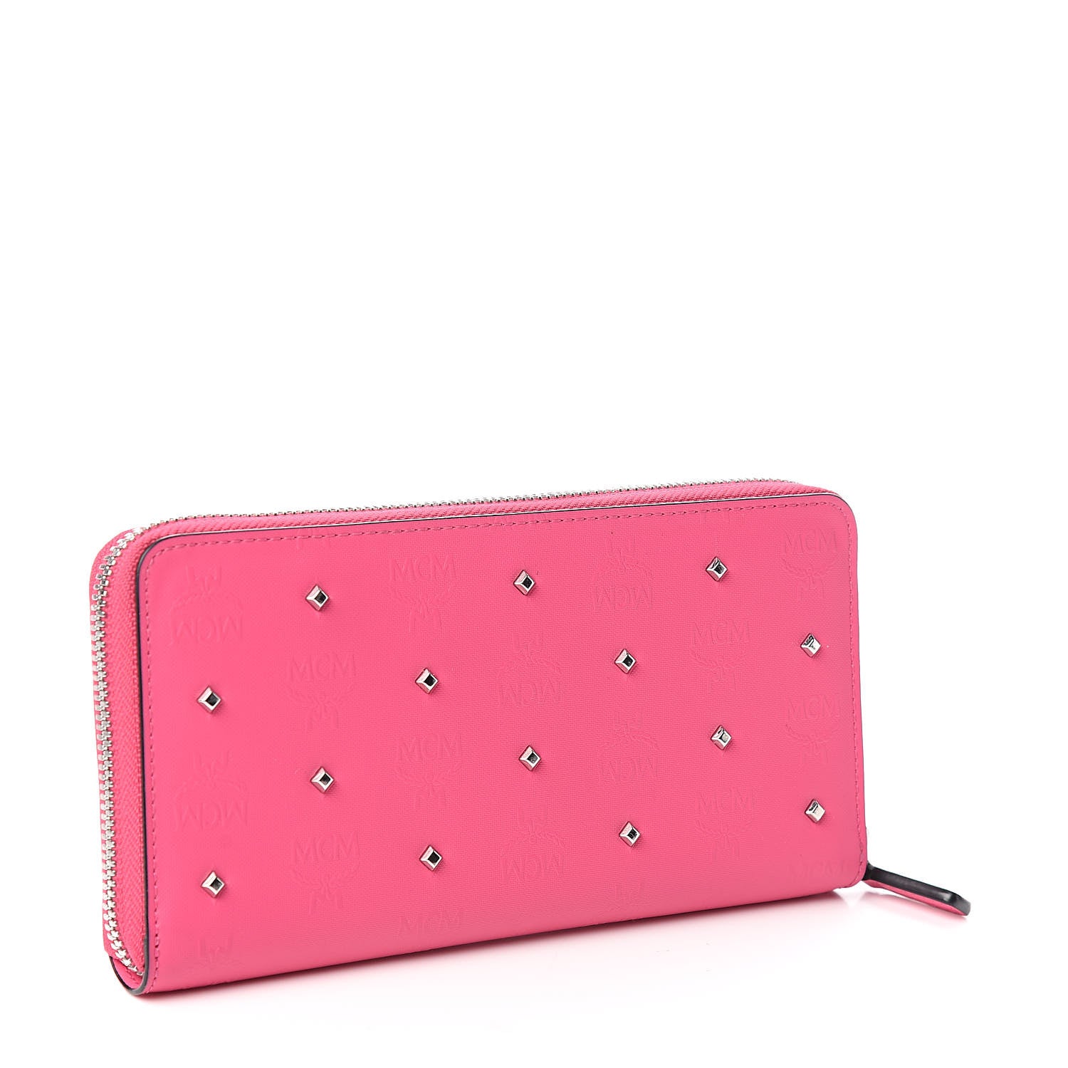 MCM Coated Canvas Monogram Studded Zip Around Wallet Pink 3 of 6