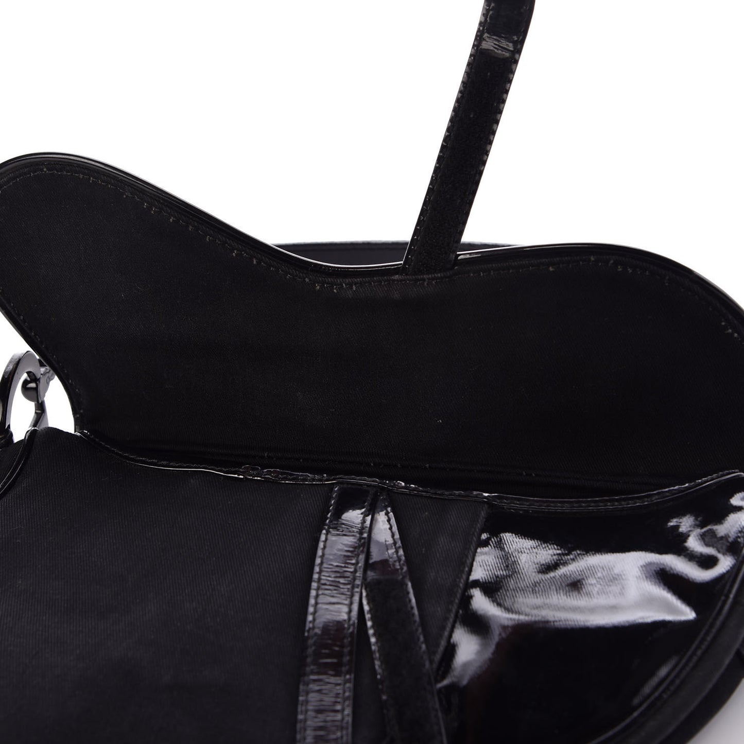 Canvas Patent Calfskin Saddle Bag Black