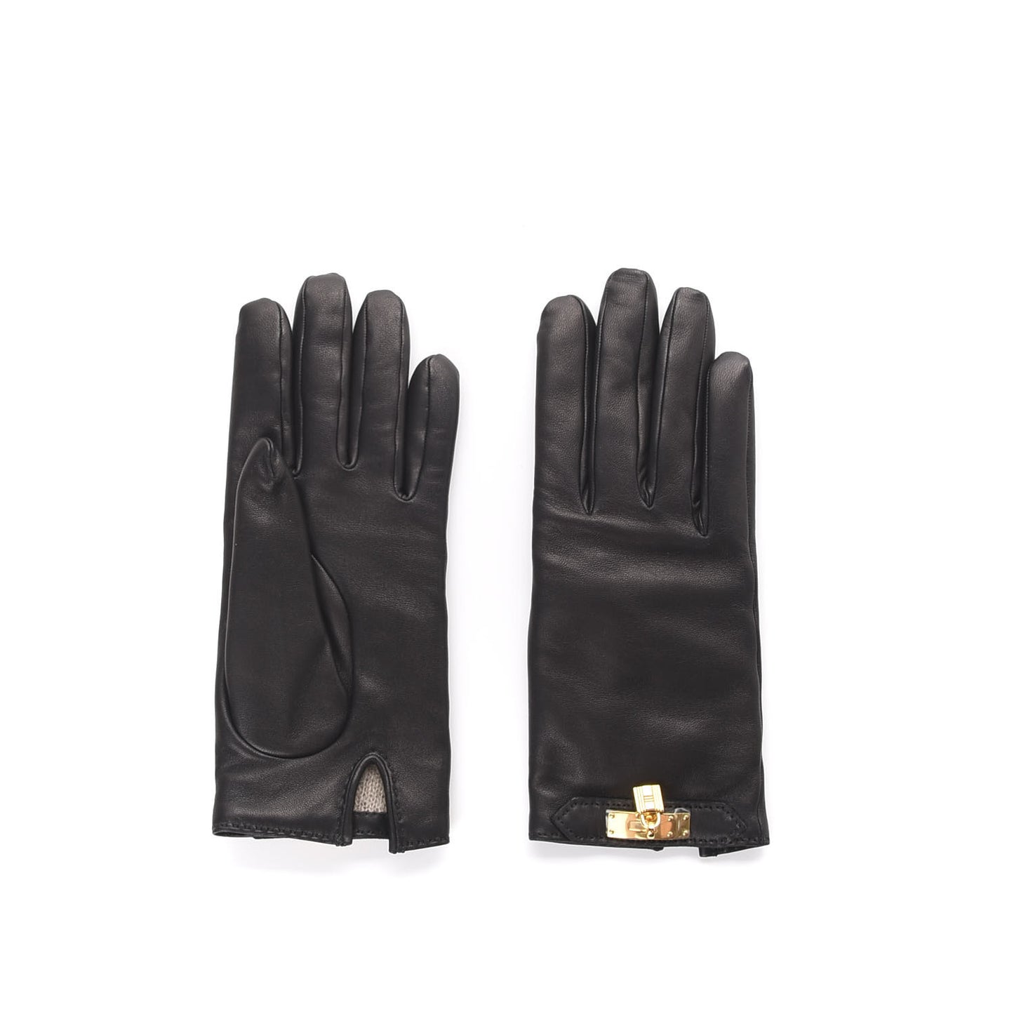 Lambskin Soya Kelly Lock Gloves 8 Black