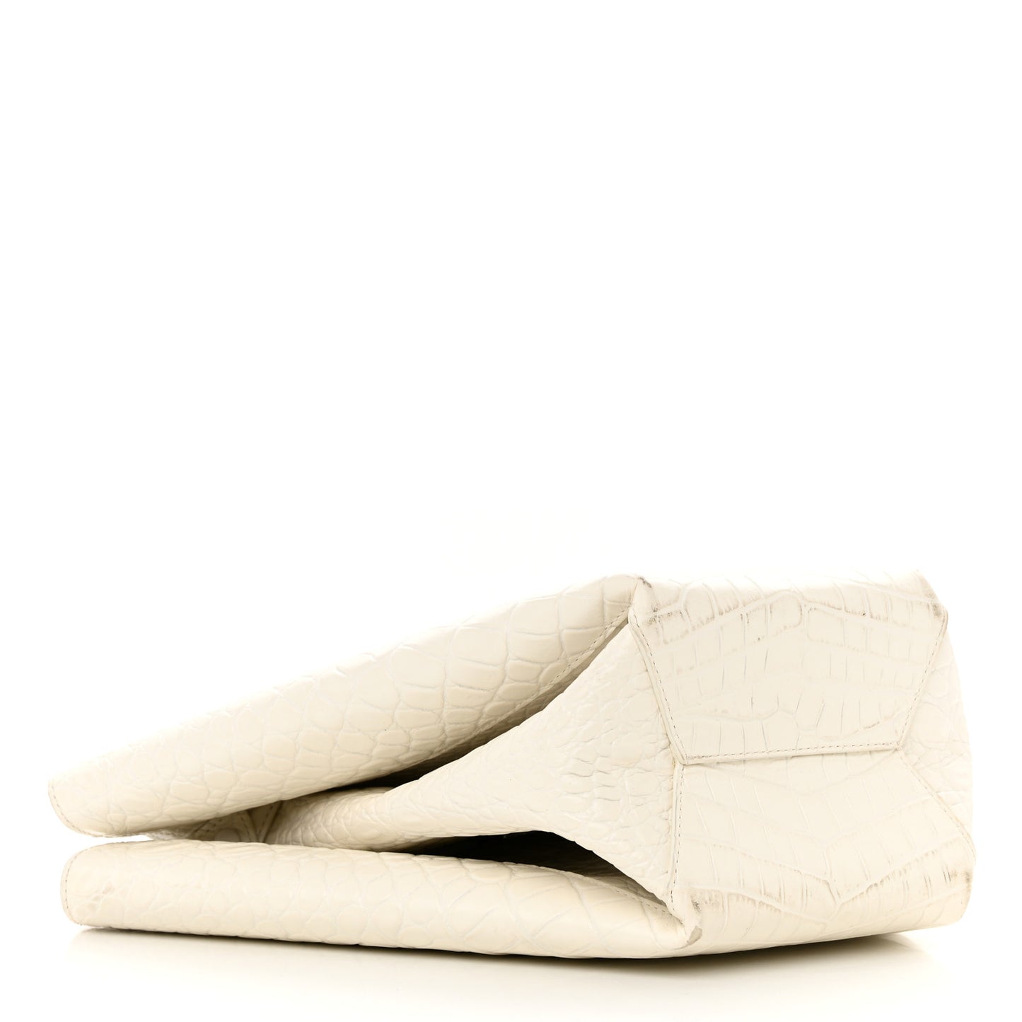 Calfskin Crocodile Embossed Doll Top Handle Bag White