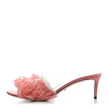 Gucci Tulle Ruffle Low Heel Slide Sandals 40 Peach White 1 of 10