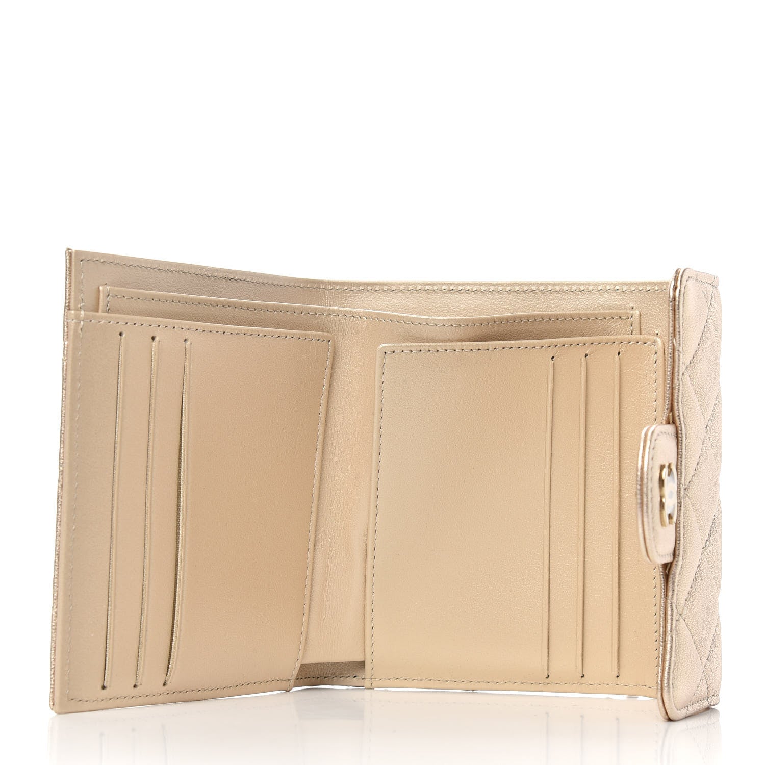 Chanel Metallic Lambskin Quilted Compact Flap Wallet Gold 5 of 8