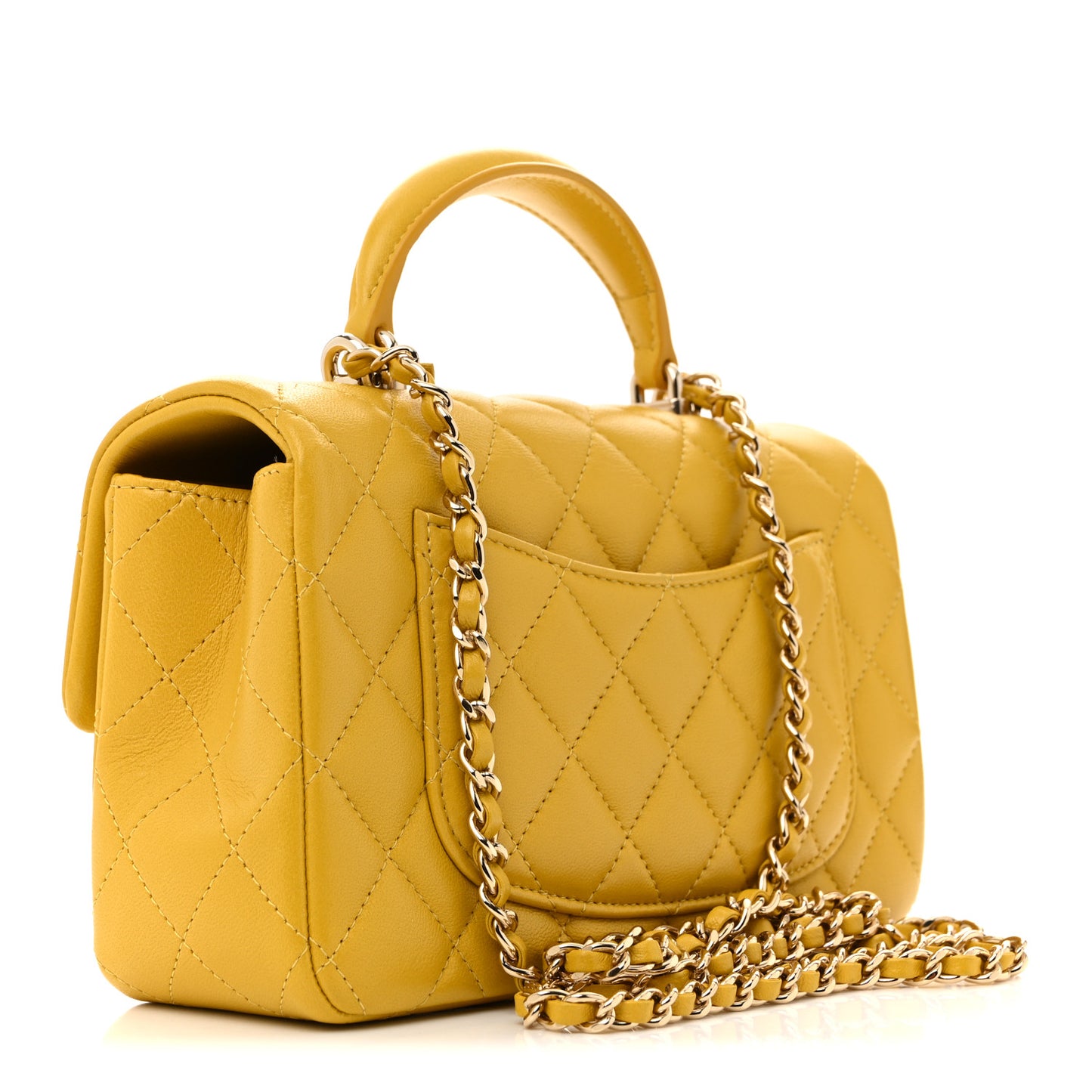 Lambskin Quilted Mini Top Handle Rectangular Flap Yellow
