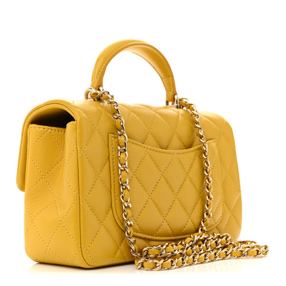 Chanel Lambskin Quilted Mini Top Handle Rectangular Flap Yellow 3 of 12