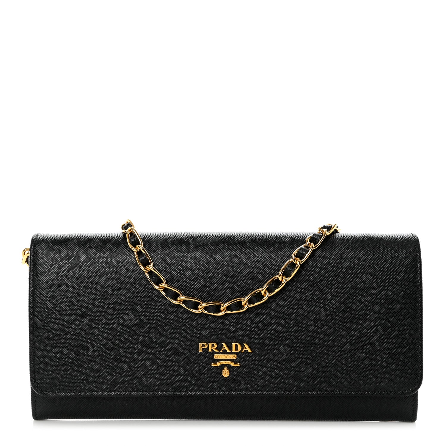 Prada Saffiano Metal Oro Chain Wallet Black 1 of 6