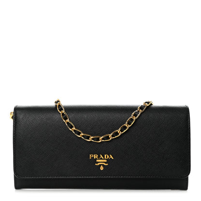 Prada Saffiano Metal Oro Chain Wallet Black 1 of 6
