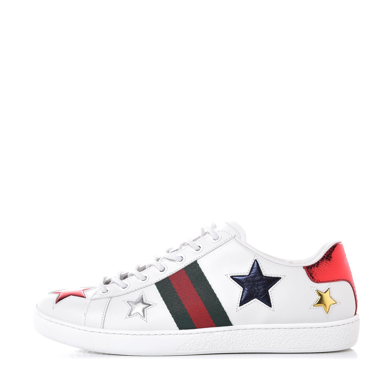 Calfskin Ayers Web Star Embroidered Womens Ace Sneakers 40 White Multi