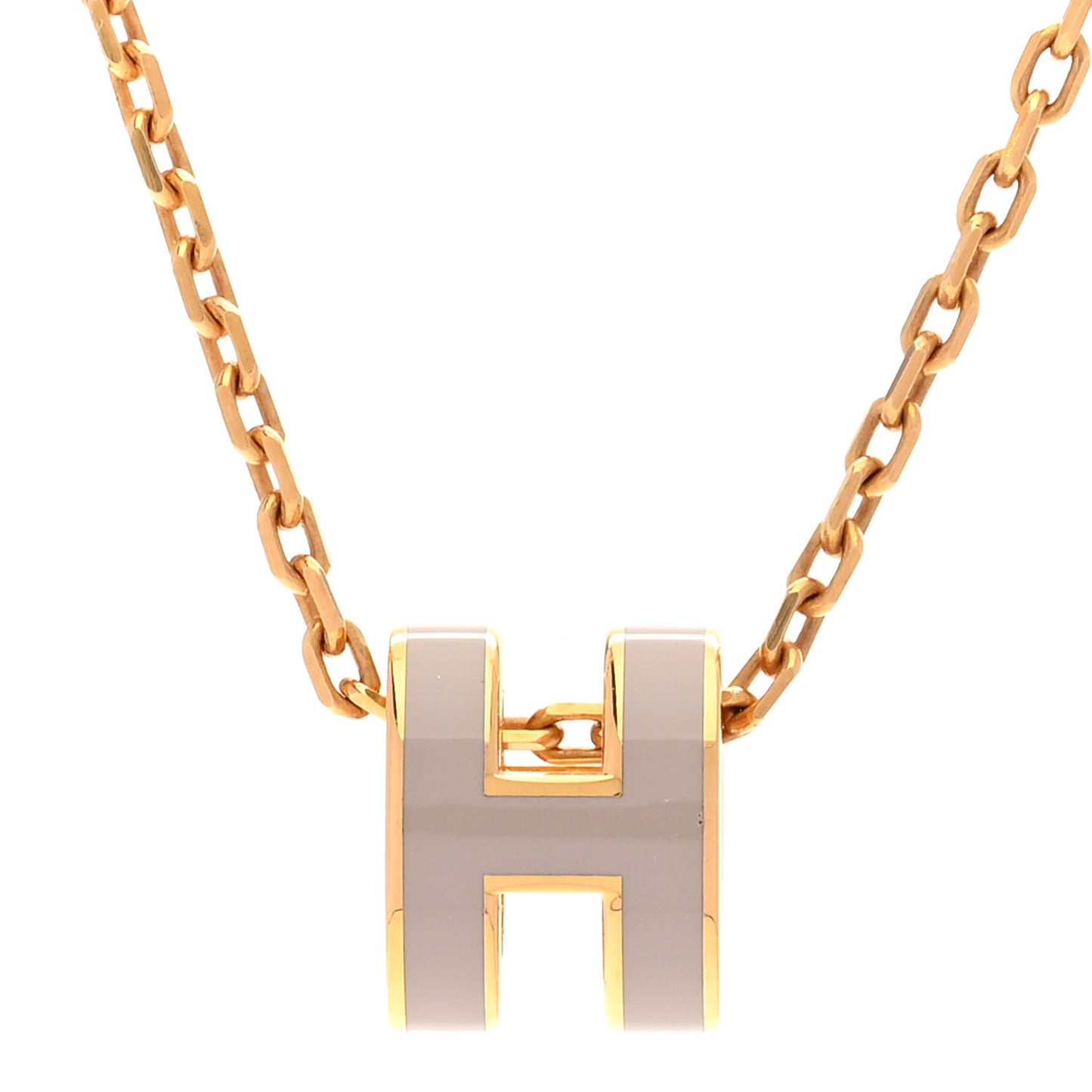 Lacquered Gold Mini Pop H Pendant Necklace Marron Glace