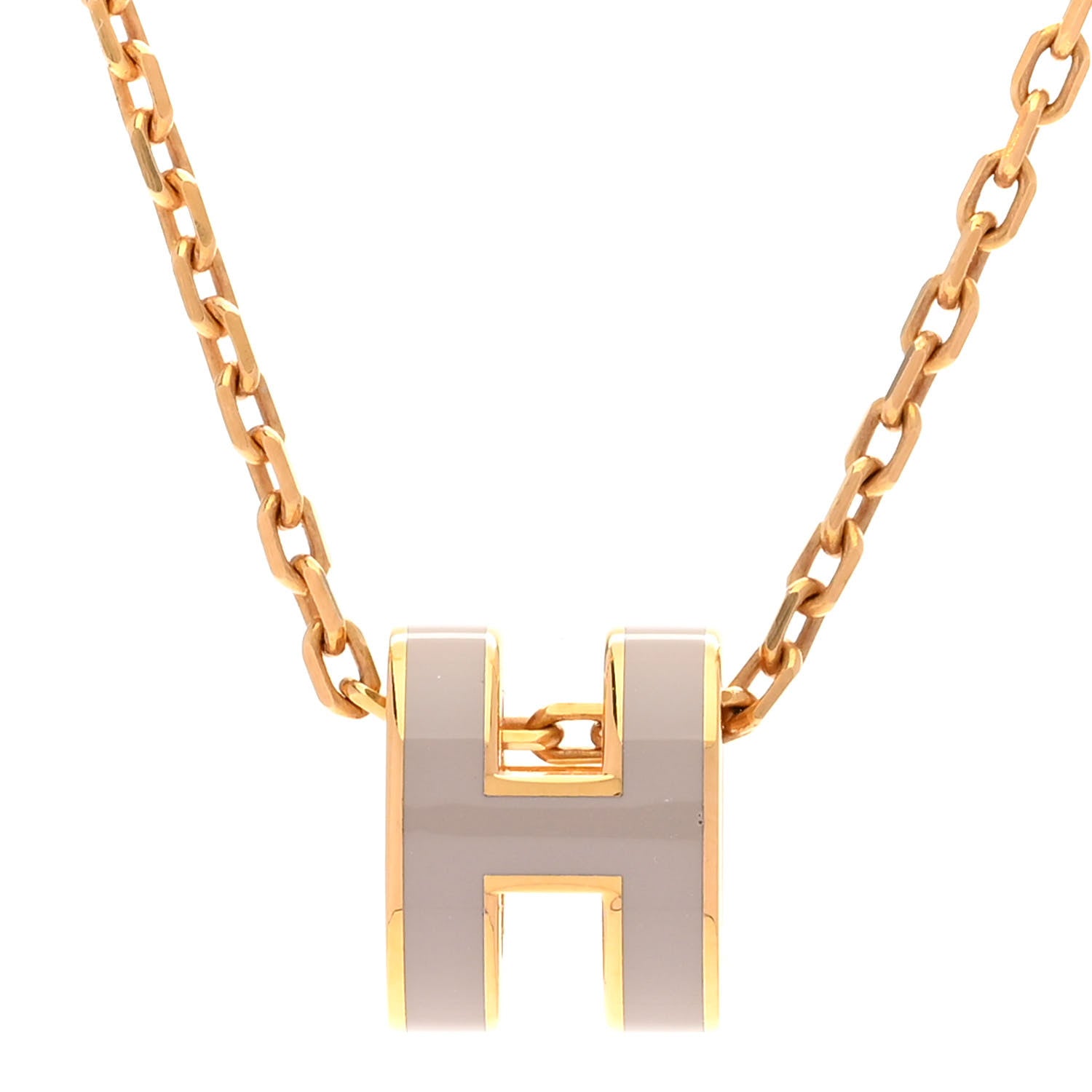 Hermes Lacquered Gold Mini Pop H Pendant Necklace Marron Glace 4 of 9