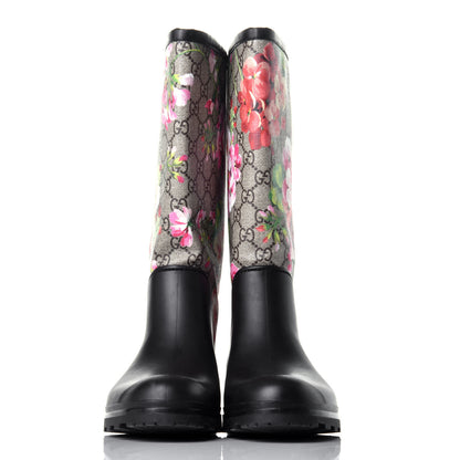 Gucci GG Supreme Monogram Blooms Flat Rubber Boots 38 Beige Multicolor 2 of 6
