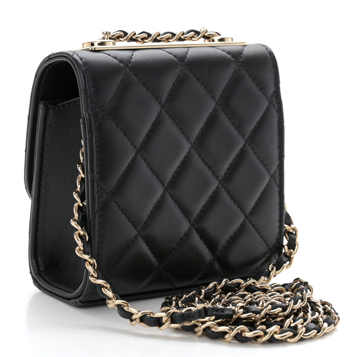 Lambskin Quilted Mini Trendy CC Chain Wallet Black