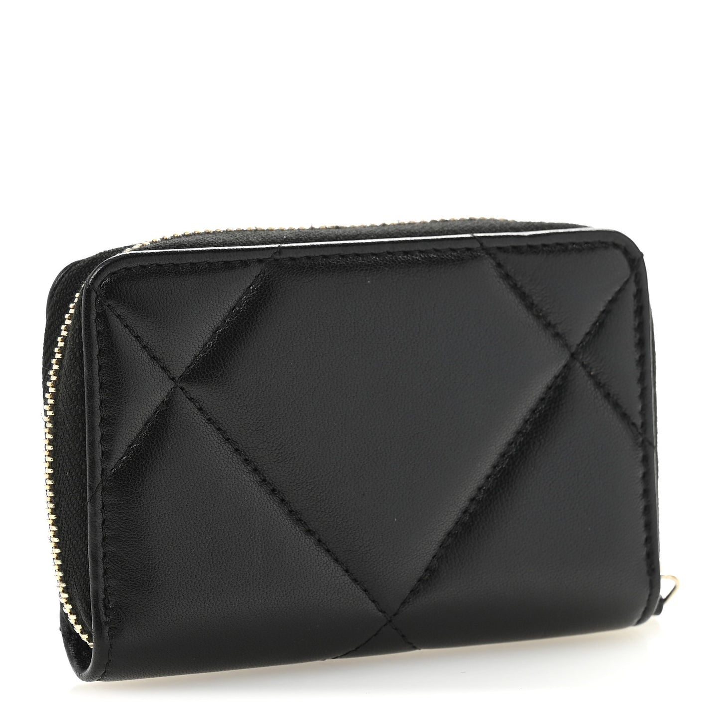 Lambskin Quilted Chanel 19 Zip Around Coin Purse Wallet Black