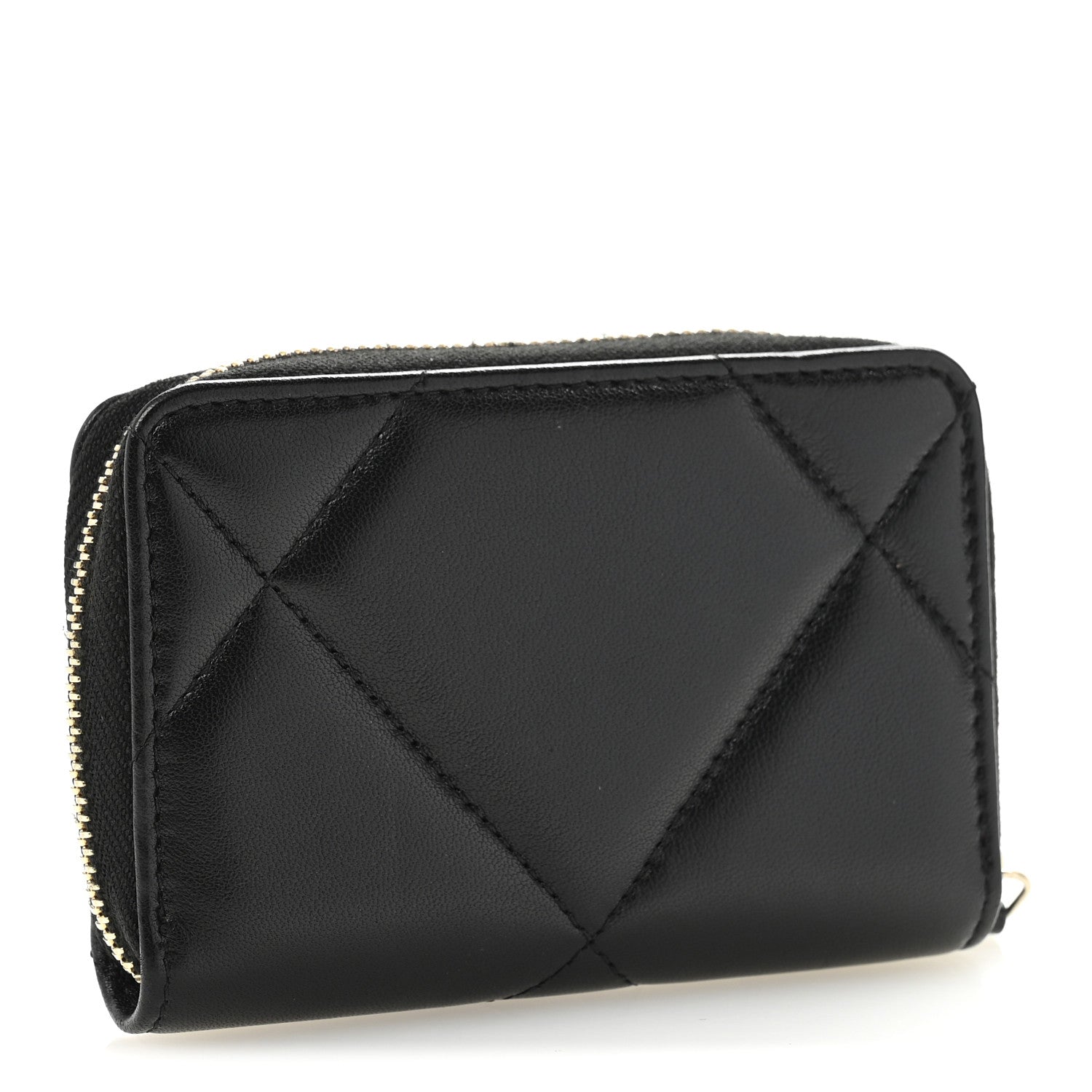 Chanel Lambskin Quilted Chanel 19 Zip Around Coin Purse Wallet Black 3 of 10
