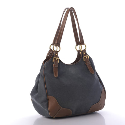 Prada Jacquard Vitello Daino Logo Shoulder Bag Denim 3 of 9