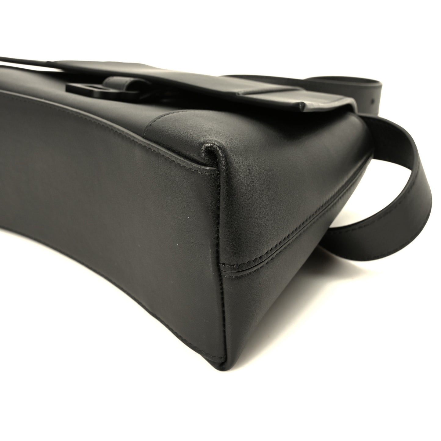 Semi Shiny Smooth Calfskin Monochrome Small Downtown Shoulder Bag Black