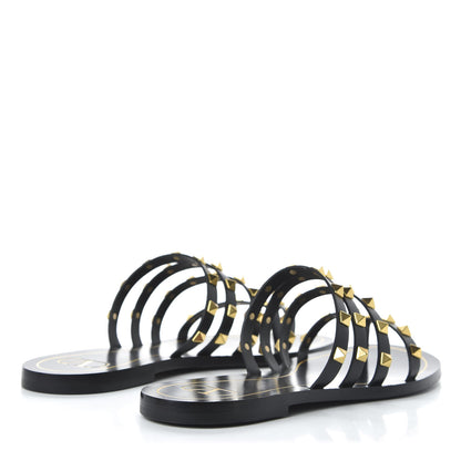 Valentino Garavani Calfskin Rockstud Flair Caged Flat Slide Sandals 39 Black 4 of 9