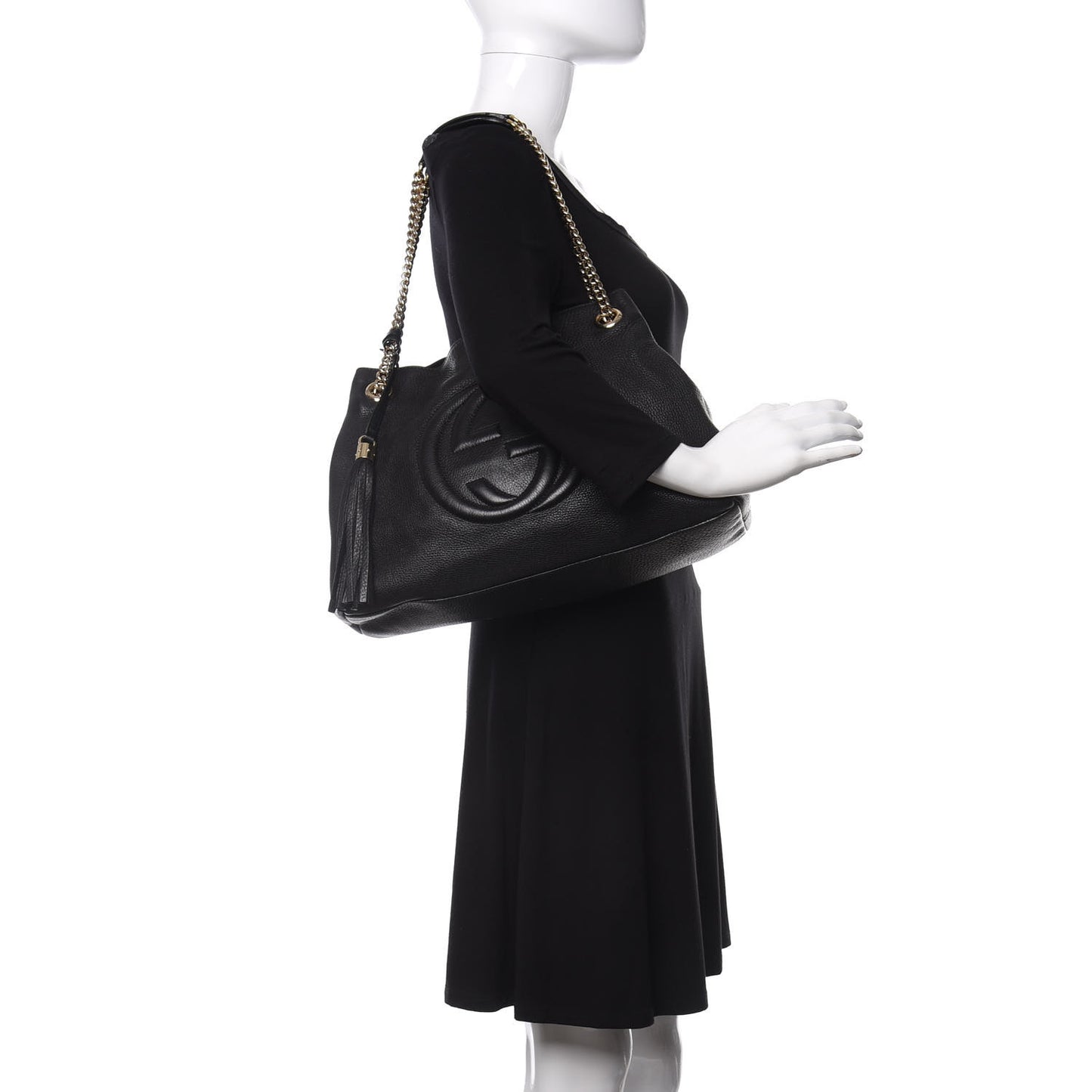Pebbled Calfskin Medium Soho Chain Shoulder Bag Black