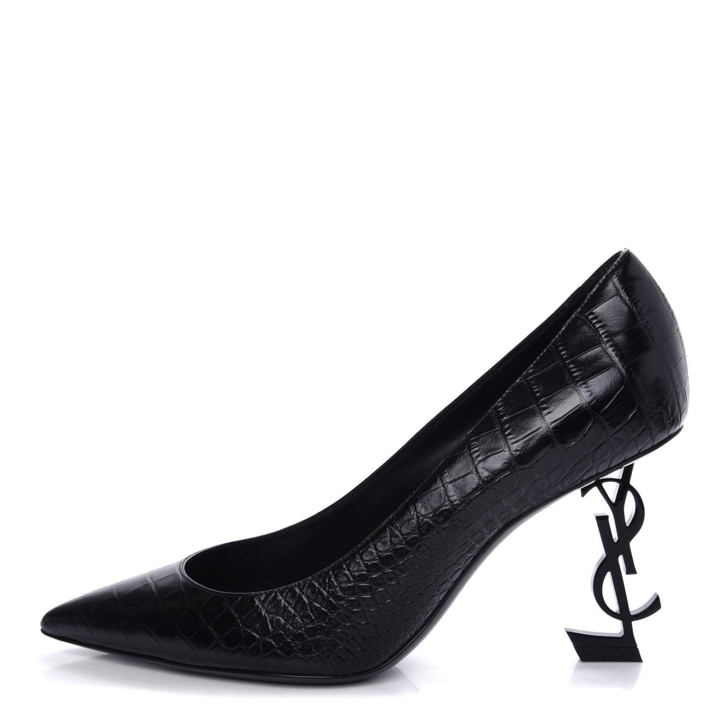 Calfskin Crocodile Embossed Opyum Pumps 38 Black