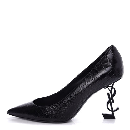 Saint Laurent Calfskin Crocodile Embossed Opyum Pumps 38 Black 1 of 11