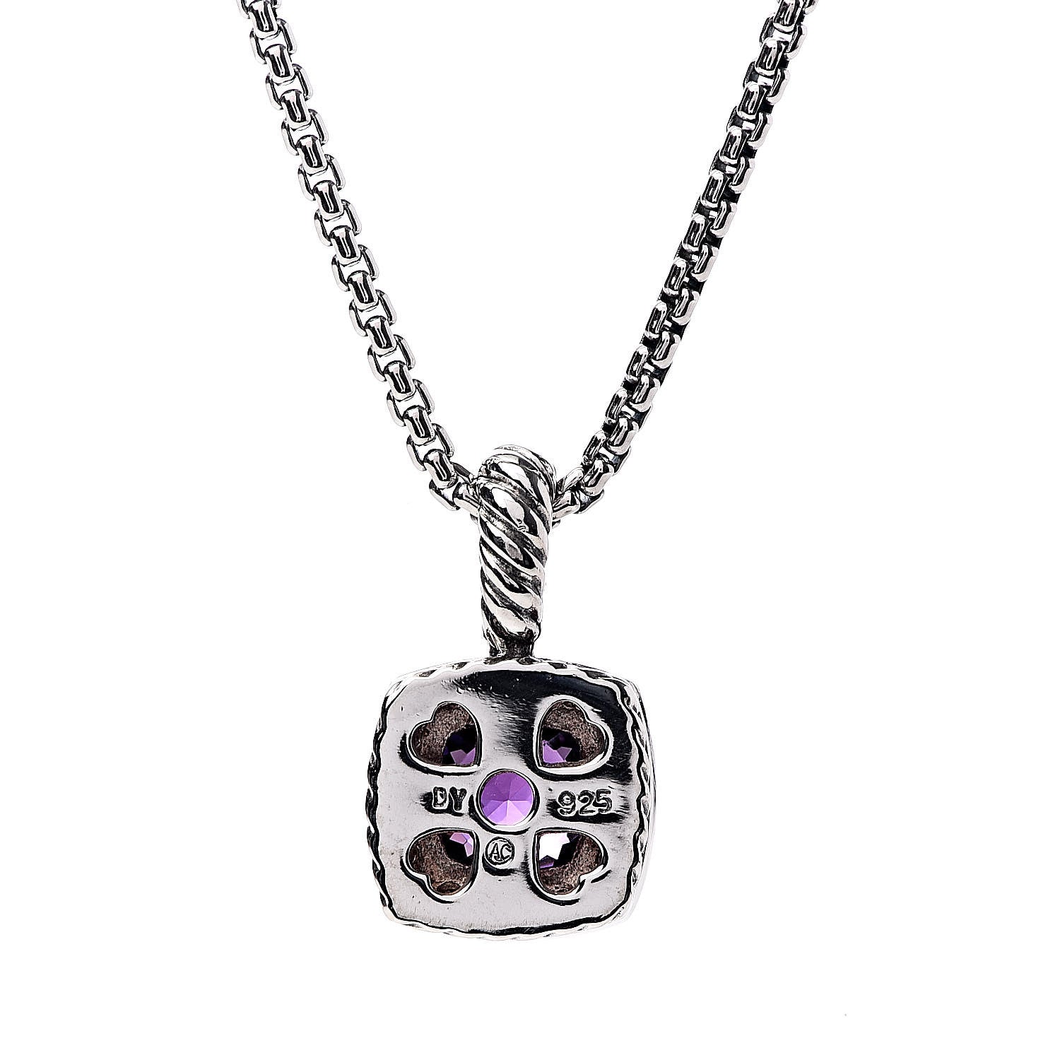 David Yurman Sterling Silver Diamond Amethyst 7mm Petite Albion Pendant Necklace 6 of 6