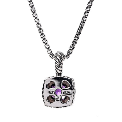 David Yurman Sterling Silver Diamond Amethyst 7mm Petite Albion Pendant Necklace 6 of 6