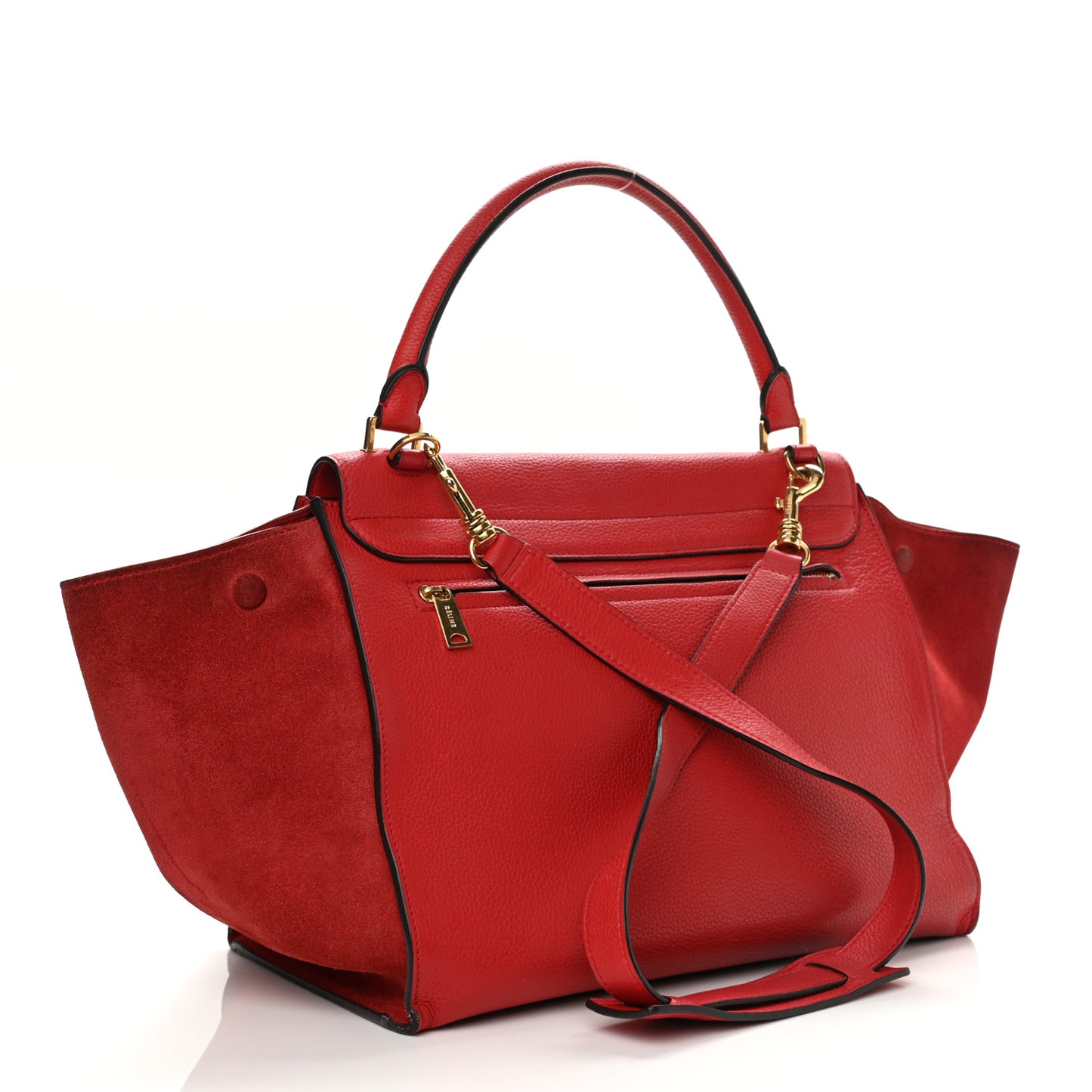 Drummed Calfskin Suede Medium Trapeze Coquelicot
