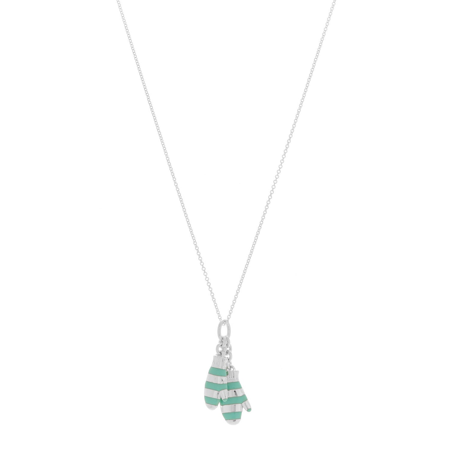 Sterling Silver Enamel Mittens Charm Necklace Blue