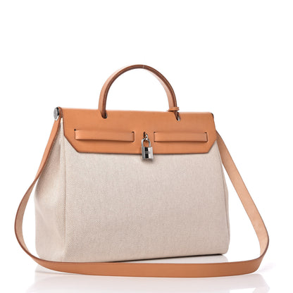 Hermes Toile Vache Calfskin Herbag 30 PM Black Natural 4 of 10