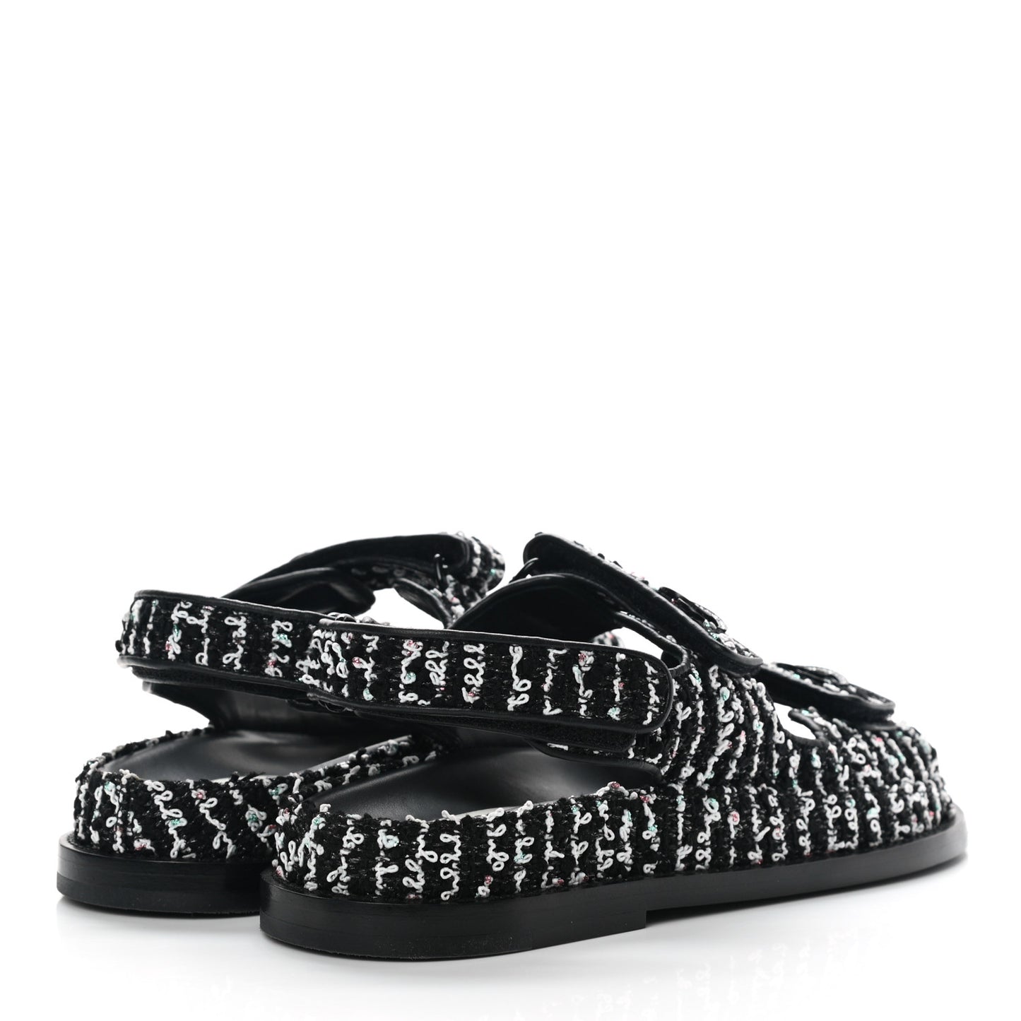 Tweed Velcro Dad Sandals 36.5 Black White