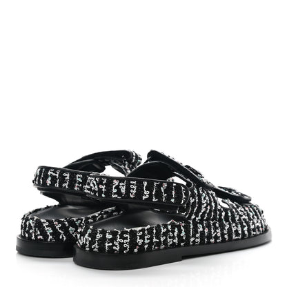 Chanel Tweed Velcro Dad Sandals 36.5 Black White 4 of 9