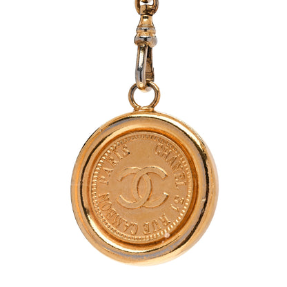 Chanel Metal Chain Link Logo Plate CC Medallion Necklace Gold 4 of 5