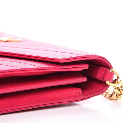 Saint Laurent Grain De Poudre Matelasse Chevron Monogram Chain Wallet Bubblegum 12 of 13