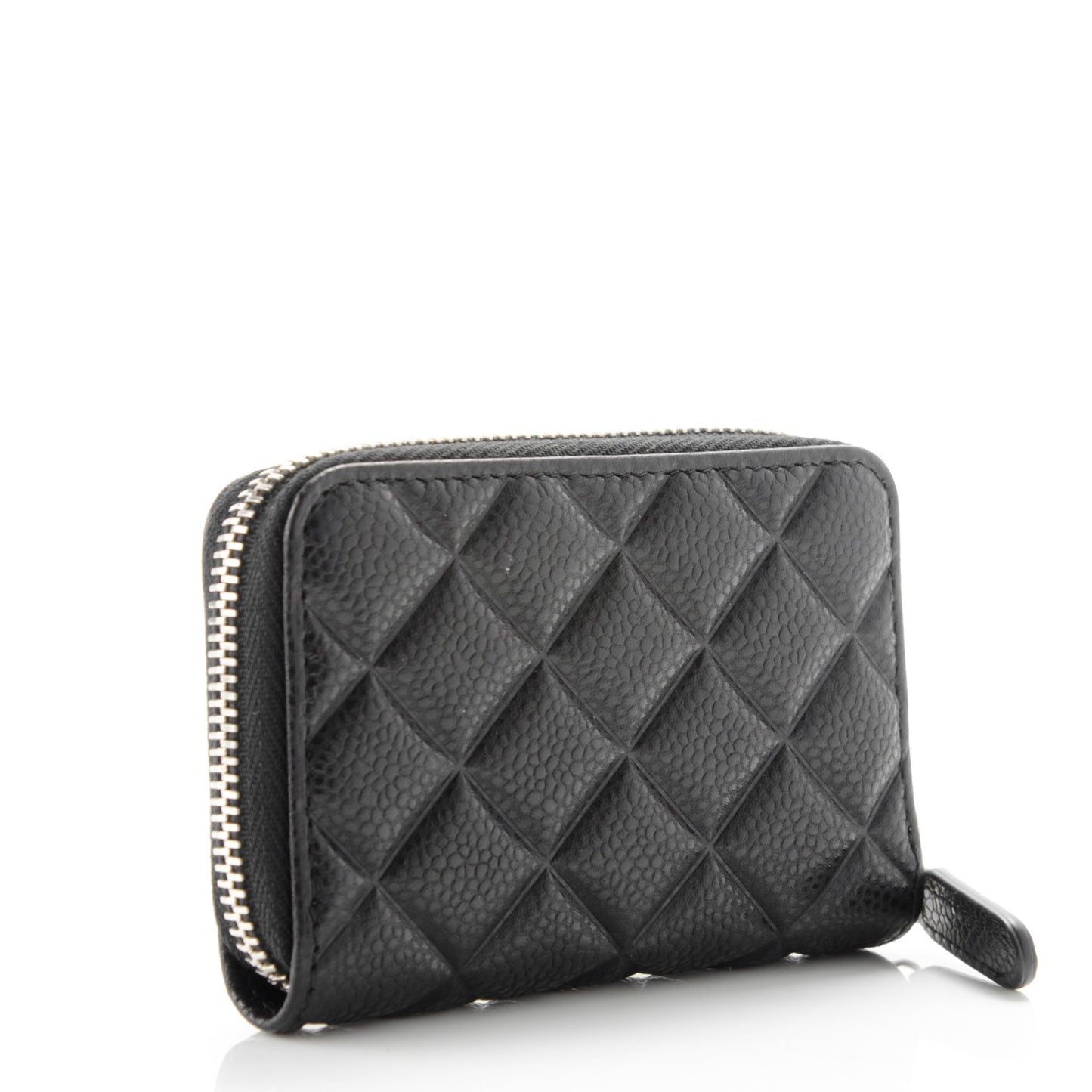 Caviar Quilted Diamond CC Zip Coin Purse Black