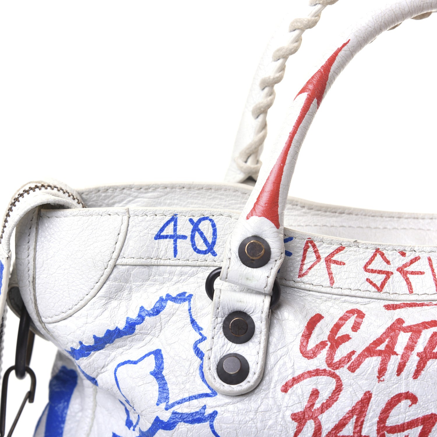 Balenciaga Agneau Graffiti All Over Classic Hardware S City White Bleu Rouge 18 of 21