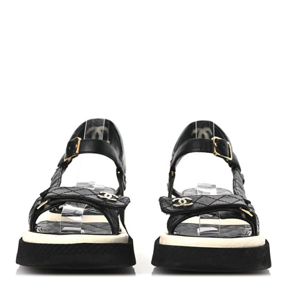 Chanel Lambskin Patent Logo Platform Sandals 39 Black 6 of 30