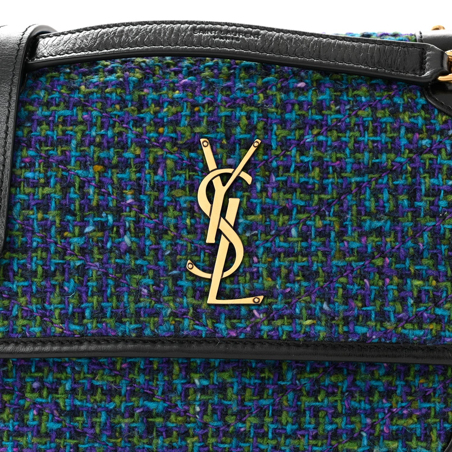 Saint Laurent Tweed Calfskin Matelasse Monogram Baby Niki Chain Satchel Blue 8 of 10
