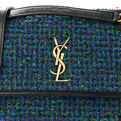 Saint Laurent Tweed Calfskin Matelasse Monogram Baby Niki Chain Satchel Blue 8 of 10