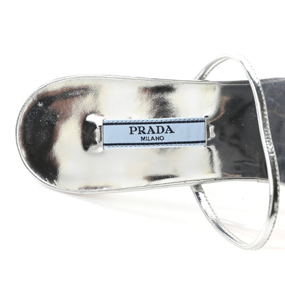 Prada Plexiglass Metallic Calfskin Metal Triangle Logo 75mm Slide Sandals 38 Argento 8 of 8