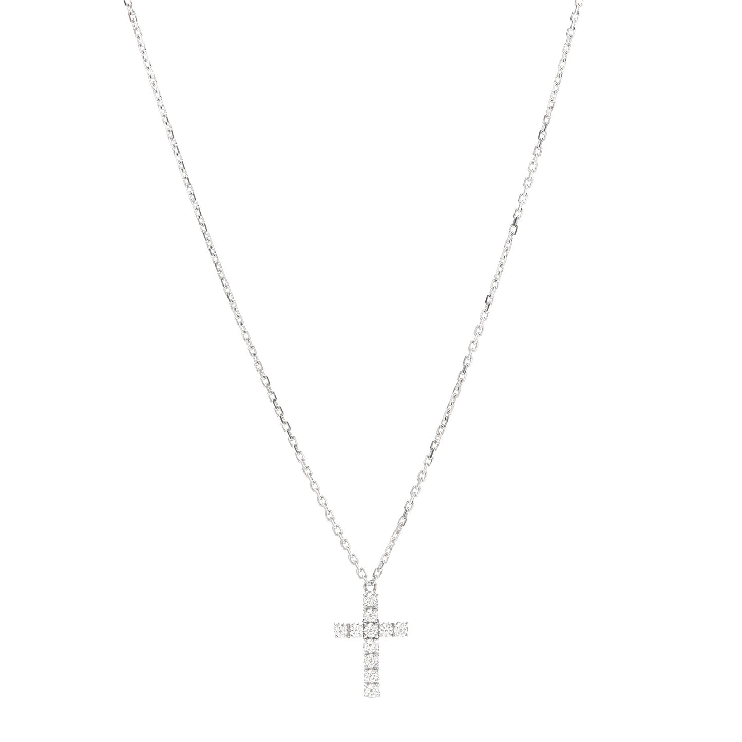 18K White Gold Diamond Symbols Cross Pendant Necklace