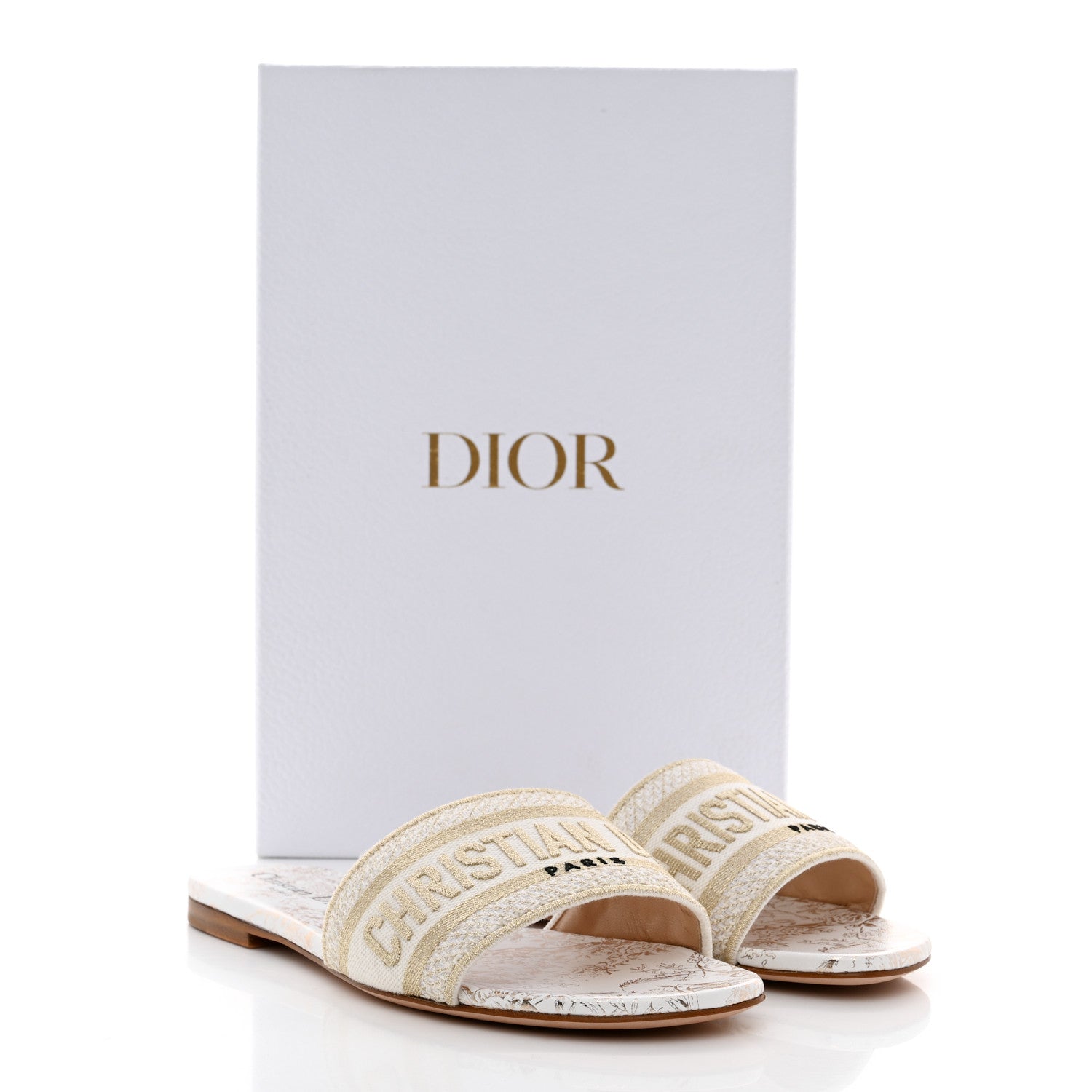 Christian Dior Canvas Lurex Jardin d'Hiver Embroidered Dway Flat Slide Sandals 37 White Palladium 9 of 9